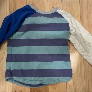 Mini Boden Blue and Gray Striped Long Sleeve Tee